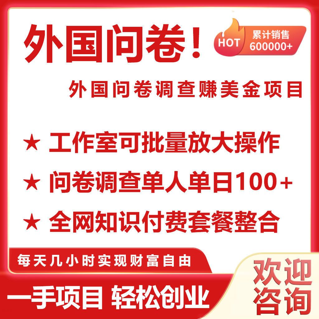 国外问卷调查口子查轻创业风口兼职挣钱学生学习资料海外问卷调查