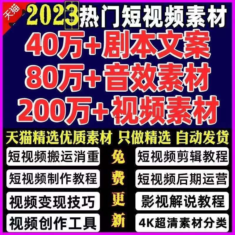 热门短视频素材抖音快手文案美食夜景情感搞笑励志4K高清剪辑教